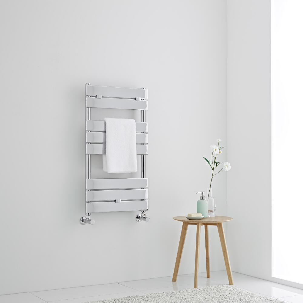 Milano Lustro - Chrome Flat Panel Designer Heated Towel Rail - 840mm x 450mm