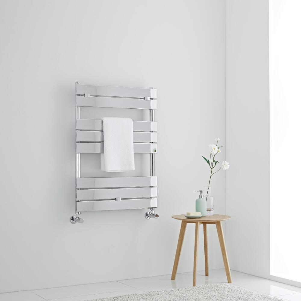 Milano Lustro - Chrome Flat Panel Designer Heated Towel Rail - 840mm x 600mm