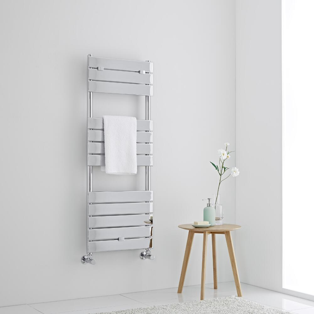 Milano Lustro - Chrome Flat Panel Designer Heated Towel Rail - 1213mm x 450mm