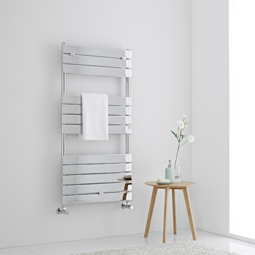 Milano Lustro - Chrome Flat Panel Designer Heated Towel Rail - 1213mm x 600mm