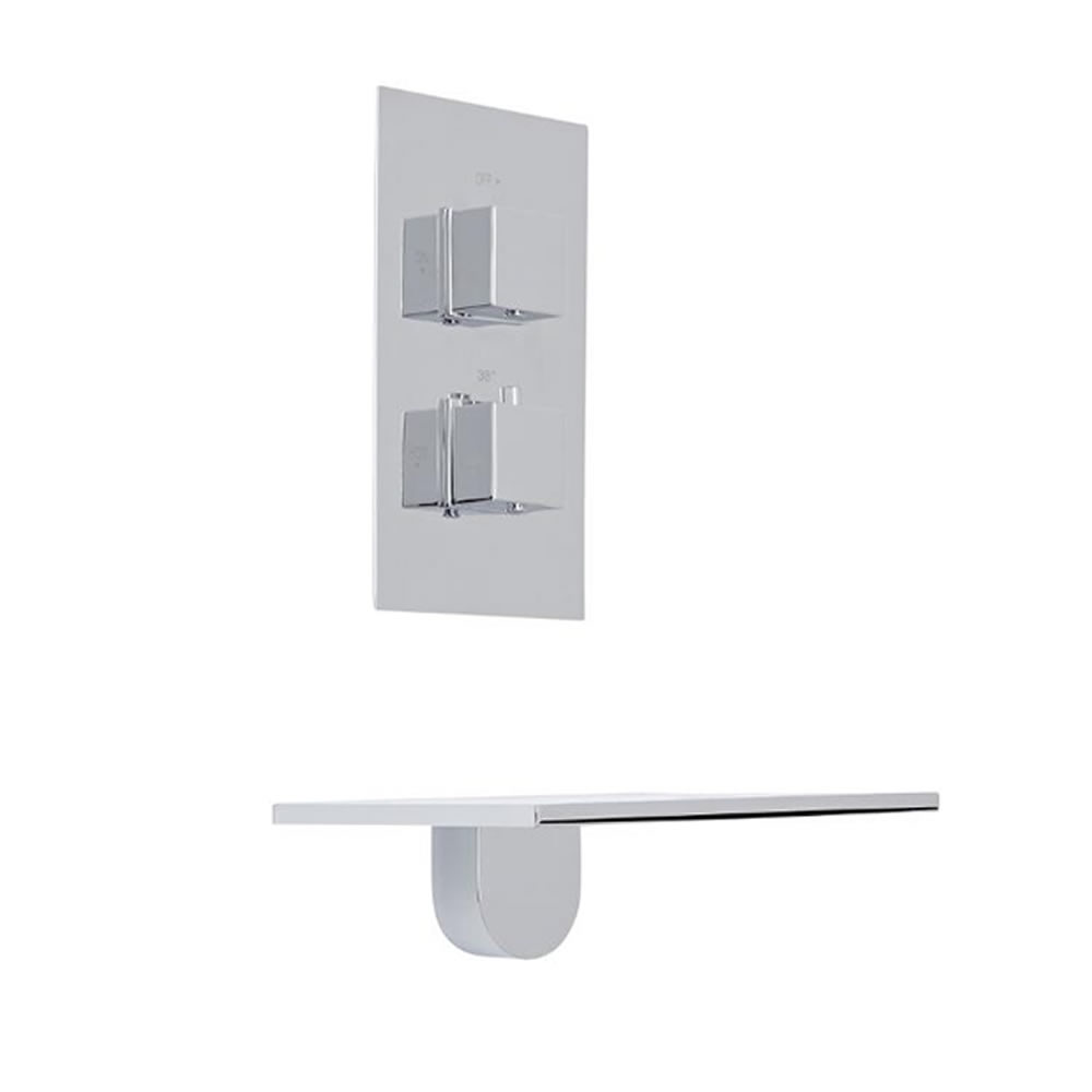 Milano Wall Mounted Waterfall Bath Filler & Square Concealed Thermostatic Shower Valve