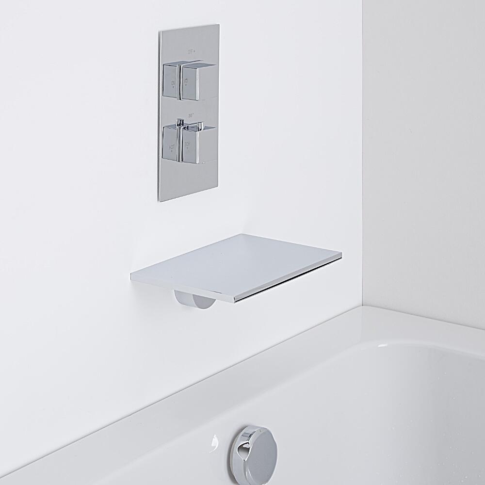 Milano Wall Mounted Waterfall Bath Filler & Square Concealed Thermostatic Shower Valve