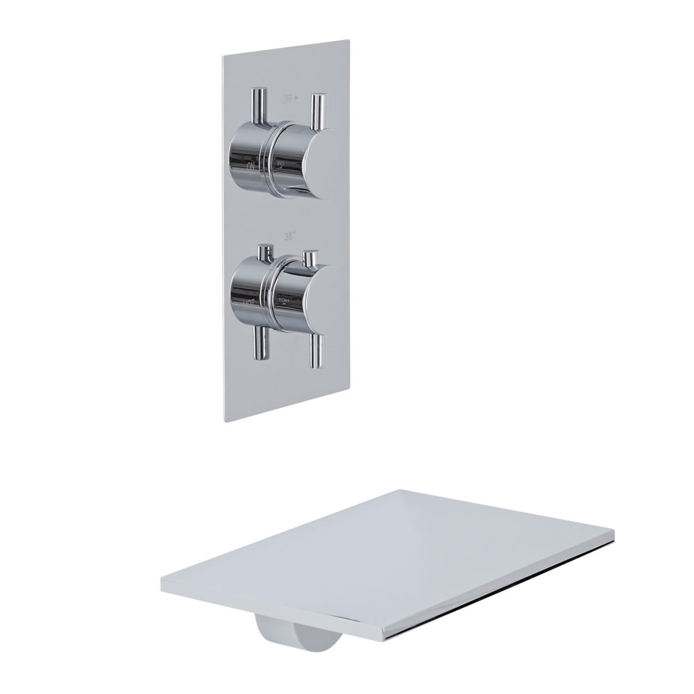 Milano Wall Mounted Waterfall Bath Filler & Round Concealed Thermostatic Shower Valve