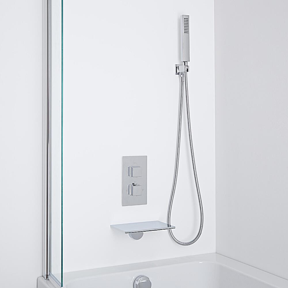 Milano Waterfall Bath Filler With Twin Diverter Thermostatic Shower Valve & Handshower