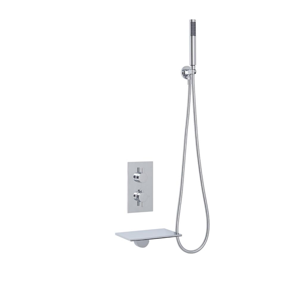 Milano Waterfall Bath Filler With Round Twin Diverter Thermostatic Shower Valve & Handshower