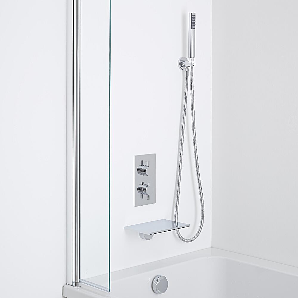 Milano Waterfall Bath Filler With Round Twin Diverter Thermostatic Shower Valve & Handshower