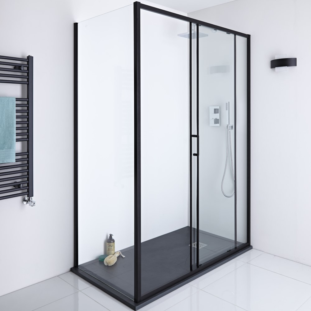 Milano Nero Glass Shower Side Panel - Black - 760mm x 1950mm