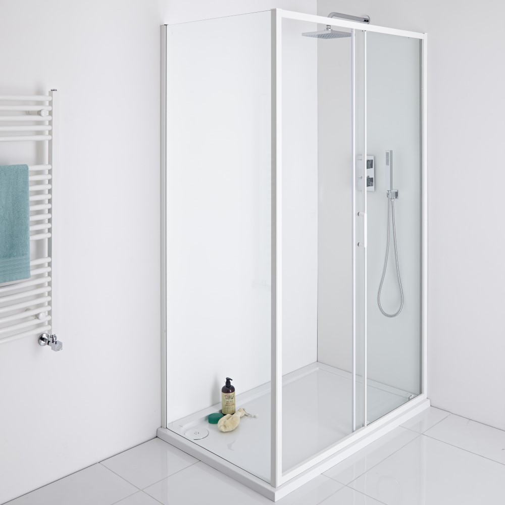 Milano Bianco Glass Shower Side Panel - White - 760mm x 1950mm