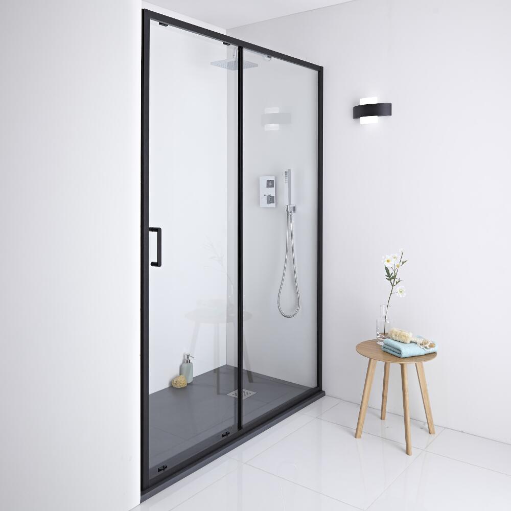 Milano Nero Shower Sliding Door - Black - 1100mm x 1950mm