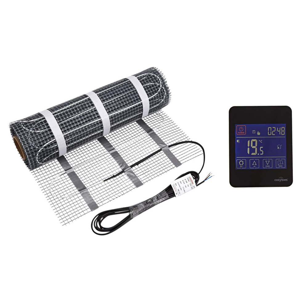 Cosytoes Electric Underfloor Heating Mat & Black Gloss Touchscreen Thermostat - Various Mat Sizes
