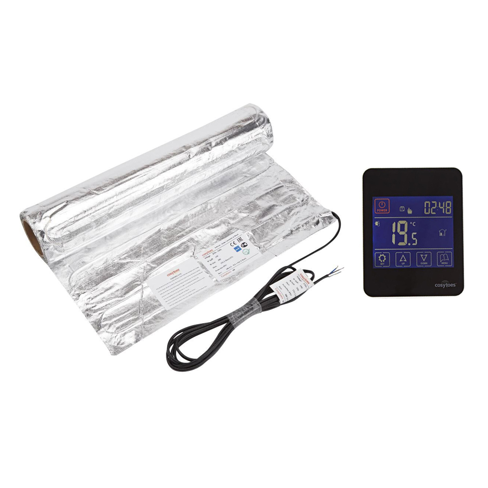 Cosytoes Electric Underfloor Heating Soft Mat & Black Gloss Touchscreen Thermostat - Various Mat Sizes