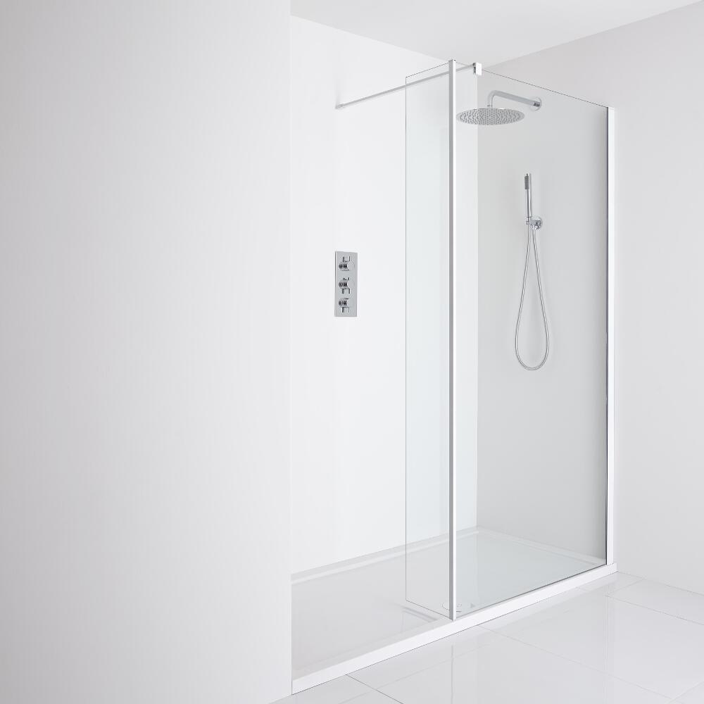 Milano Bianco Recessed Walk-In Shower Enclosure (1600 x 800mm) - Inc. Tray & Return Panel