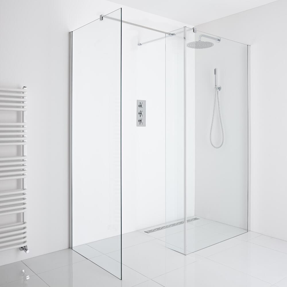 Milano Portland Corner Wet-Room Shower Enclosure (1200mm x 800mm Glass) - Inc. Drain & Return Panel