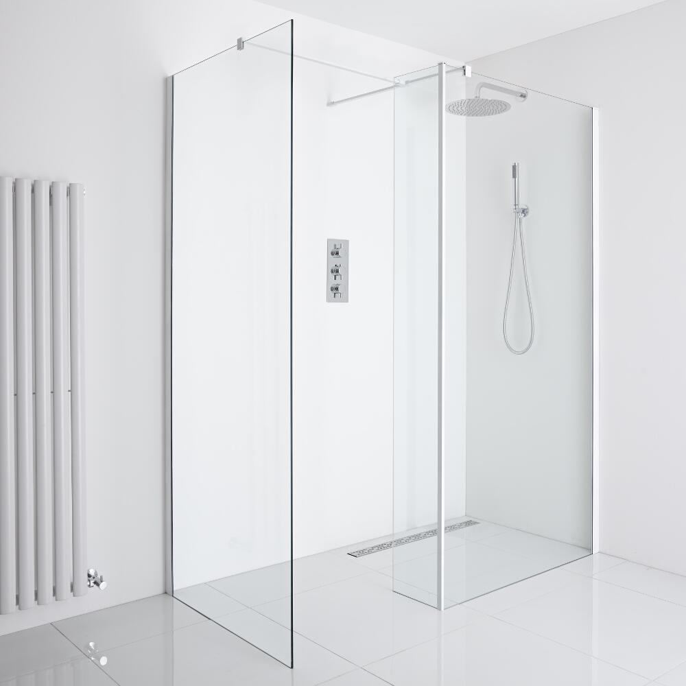 Milano Bianco Corner Wet-Room Shower Enclosure (1200mm x 900mm Glass) - Inc. Drain & Return Panel