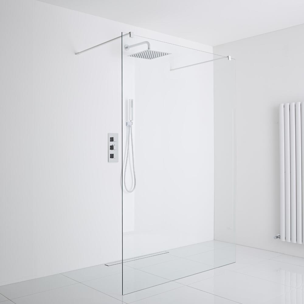 Milano Bianco Floating Wet-Room Shower Enclosure (1000mm Glass) - Inc. Drain