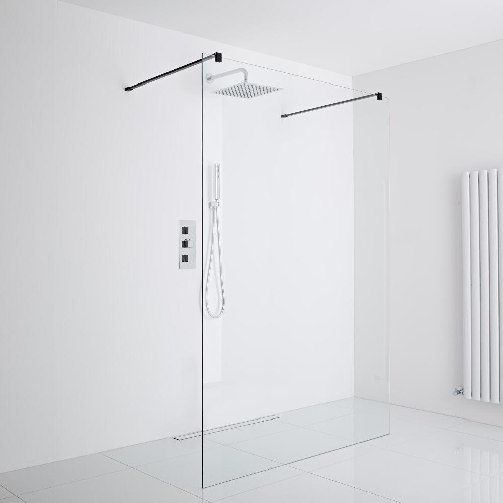 Milano Nero Floating Wet-Room Shower Enclosure (1200mm Glass) - Inc. Drain