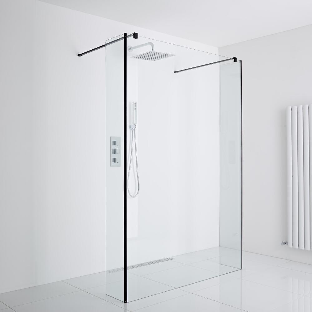 Milano Nero Floating Wet-Room Shower Enclosure (1400mm Glass) - Inc. Drain