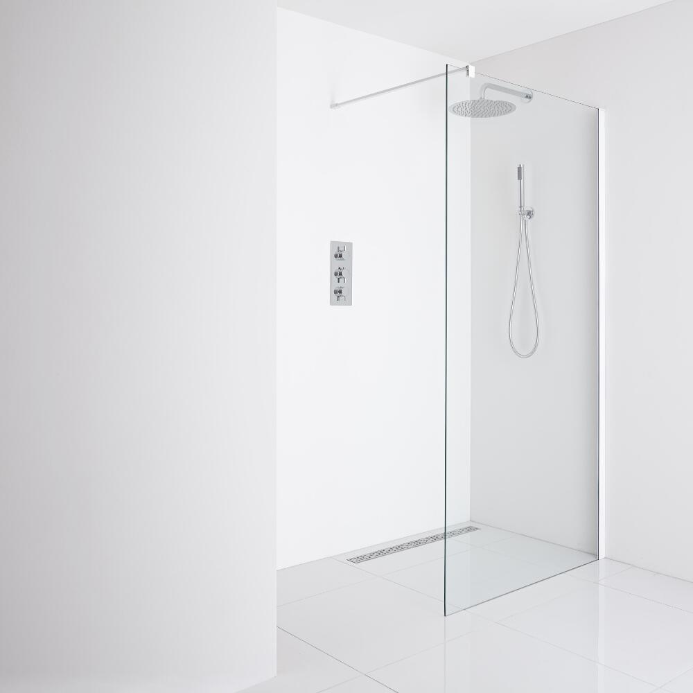 Milano Bianco Recessed Wet-Room Shower Enclosure (900mm Glass) - Inc. Drain