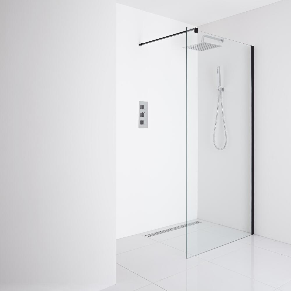 Milano Nero Recessed Wet-Room Shower Enclosure (1400mm Glass) - Inc. Drain