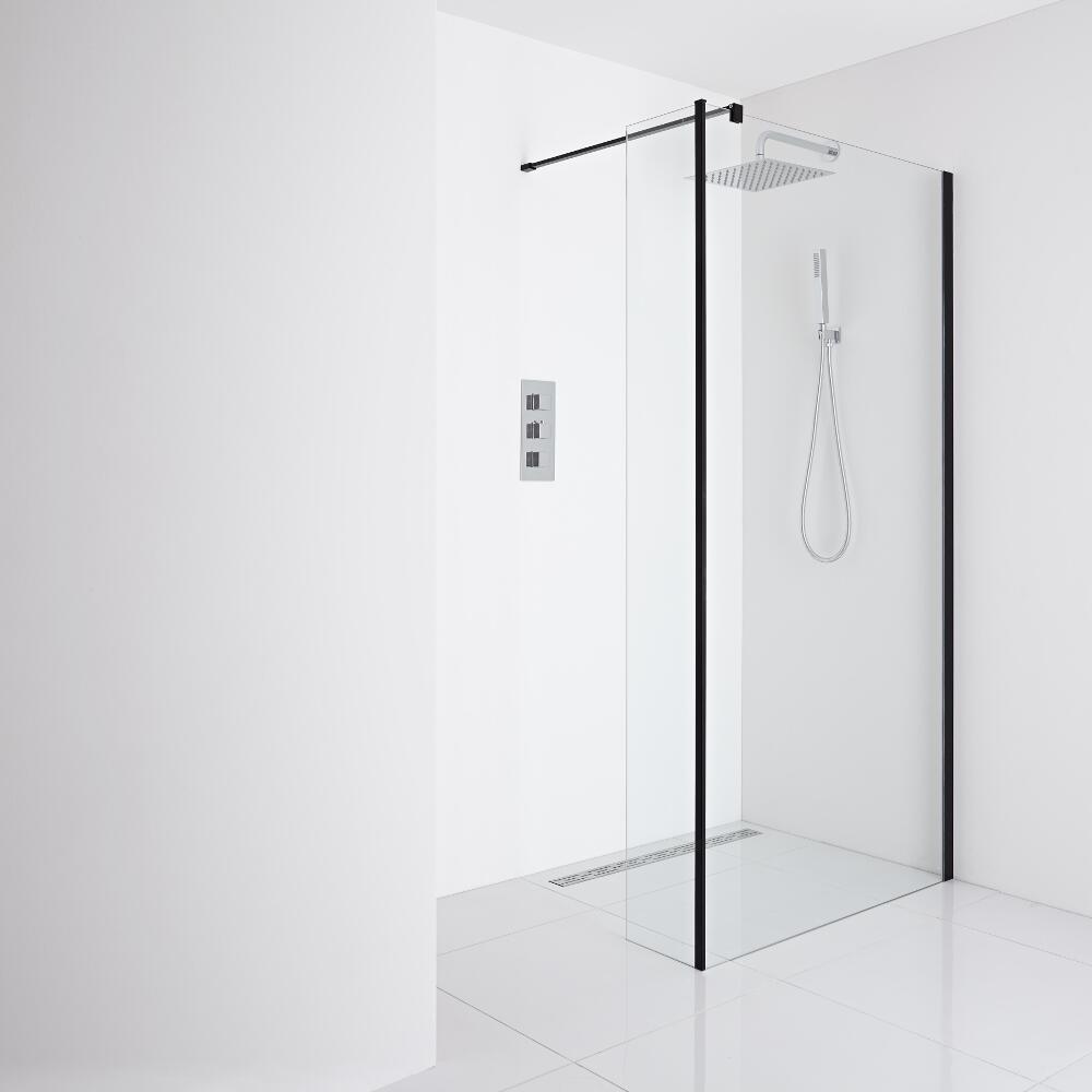 Milano Nero Recessed Wet-Room Shower Enclosure (1000mm Glass) - Inc. Drain & Return Panel