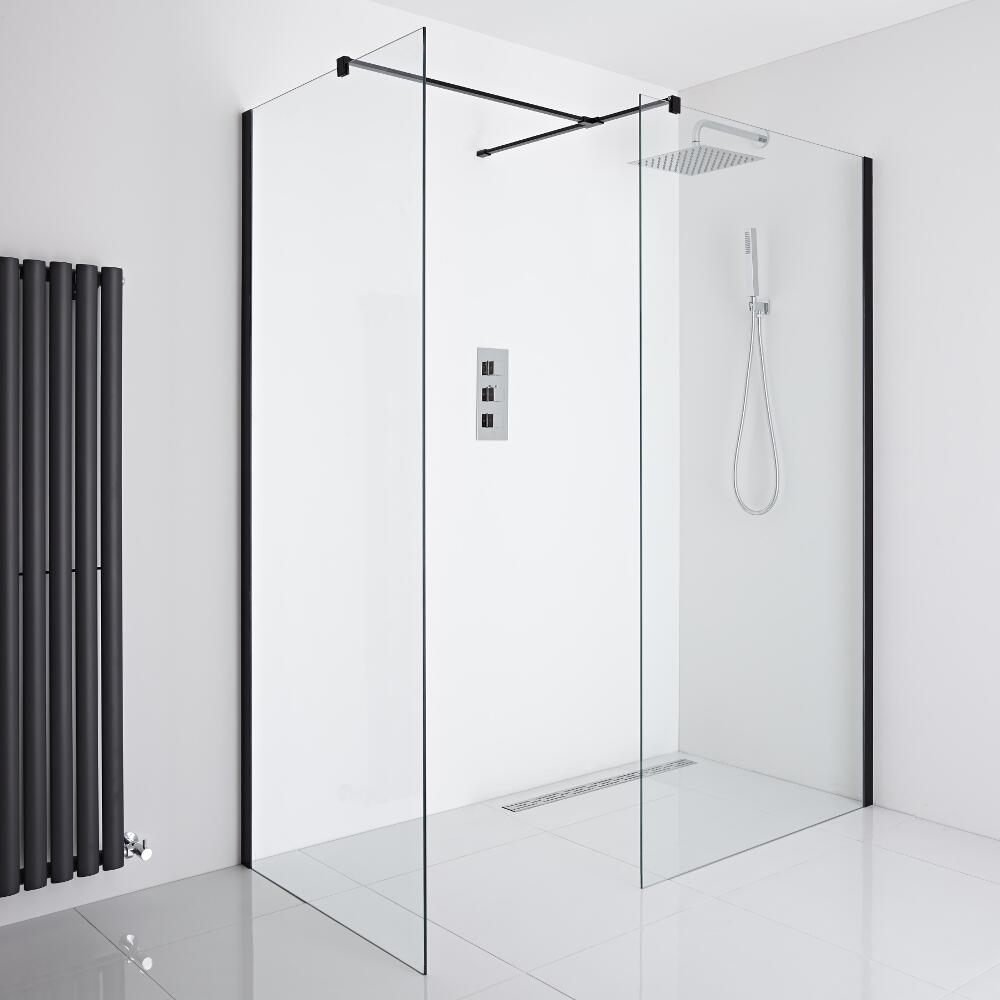 Milano Nero Corner Wet-Room Shower Enclosure (1000mm x 900mm Glass) - Inc. Drain