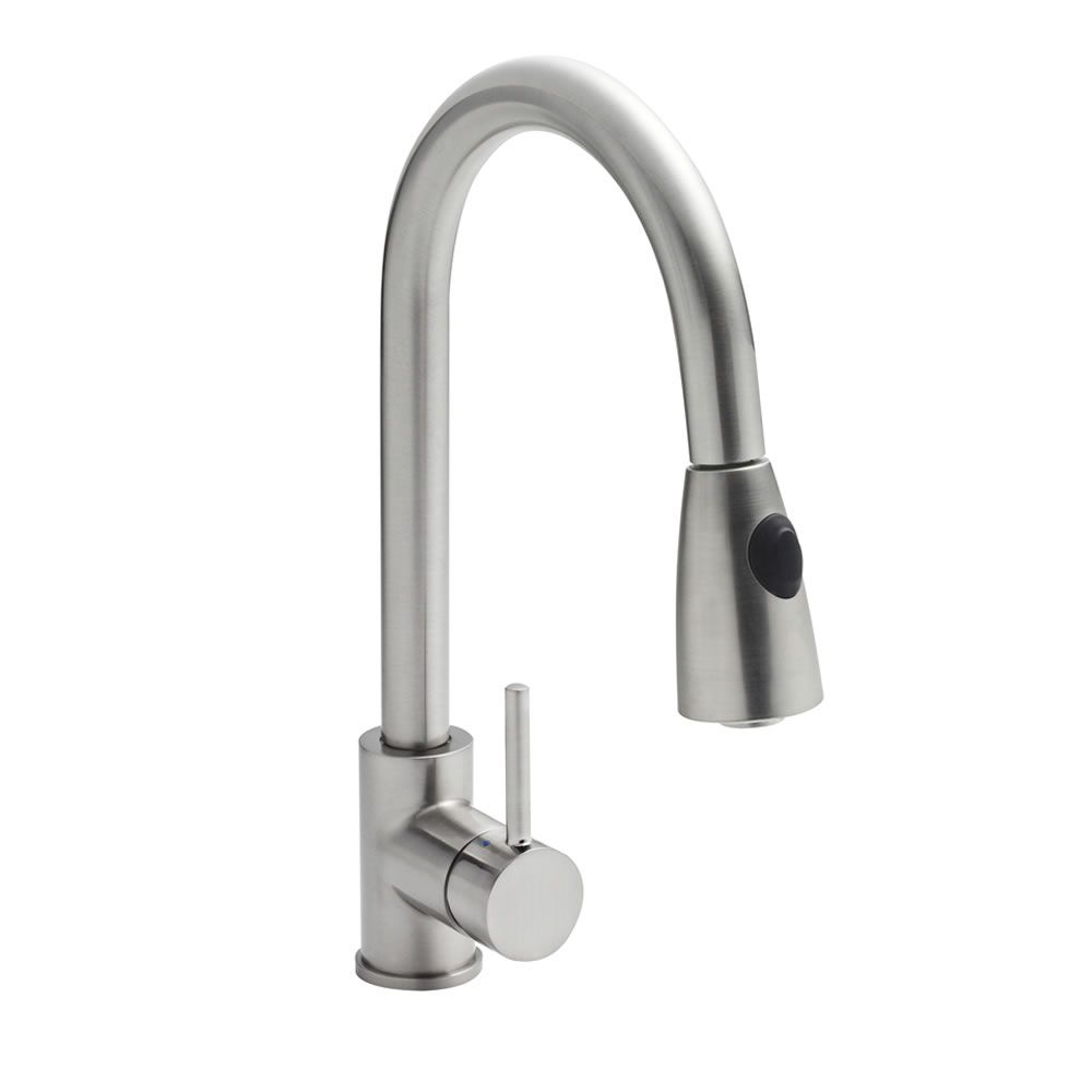 Milano Brushed Steel Pull Out Kitchen Mixer Without Waste