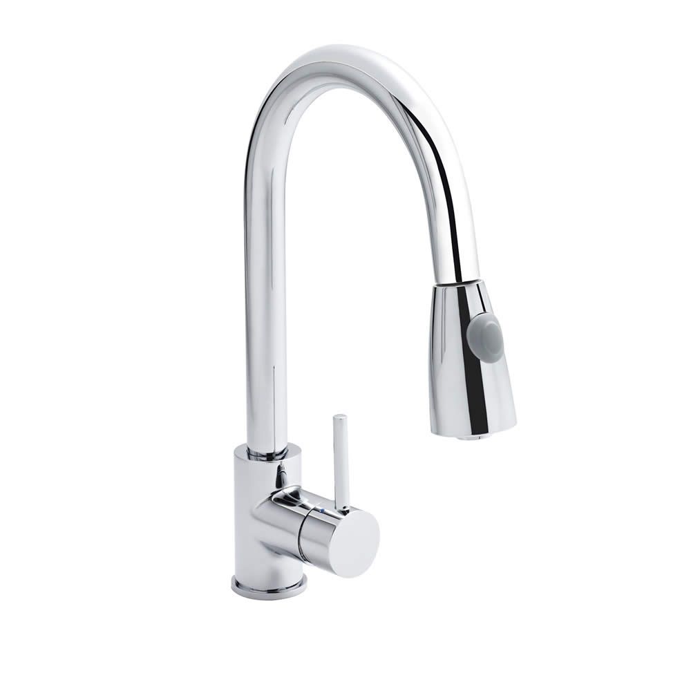 Milano - Modern Deck Mounted Pull Out Kitchen Mixer Tap - Chrome