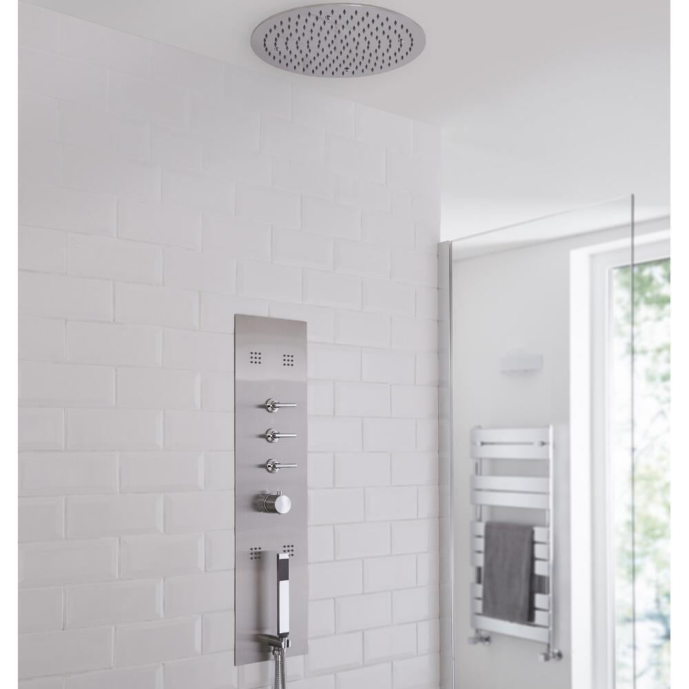 Milano Niagra - Modern Concealed Shower Tower Panel with 400mm Round Recessed Ceiling Shower Head, Hand Shower and Body Jets - Chrome
