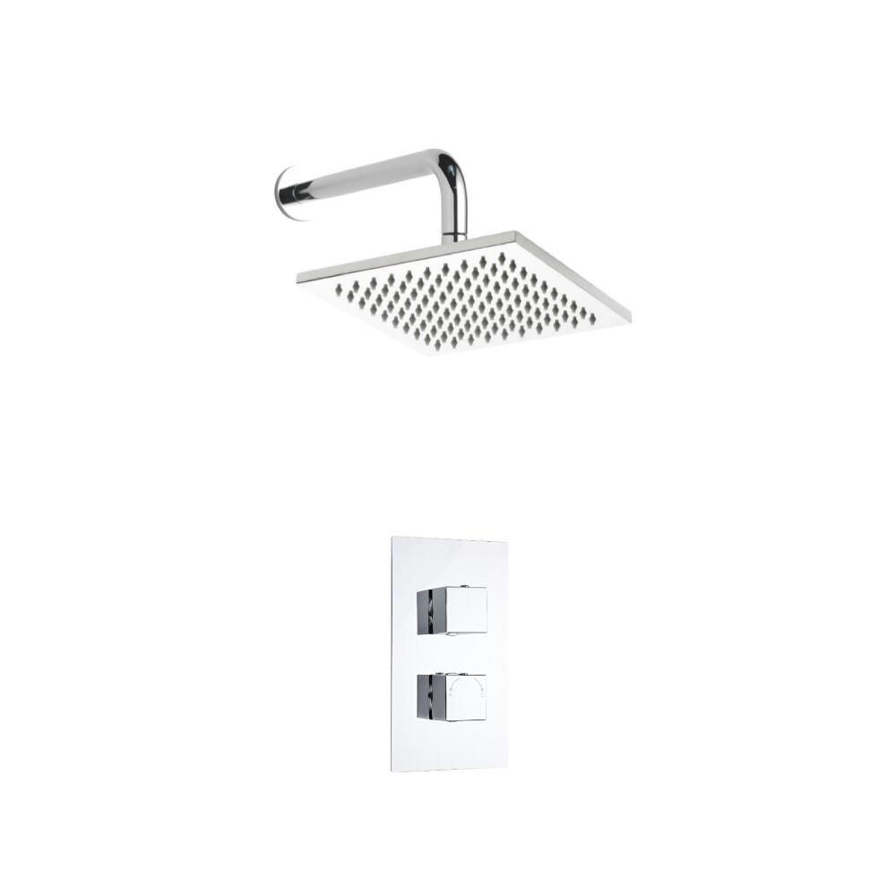 Milano Square Twin Thermostatic Shower Valve With 200mm Shower Head and Wall Arm