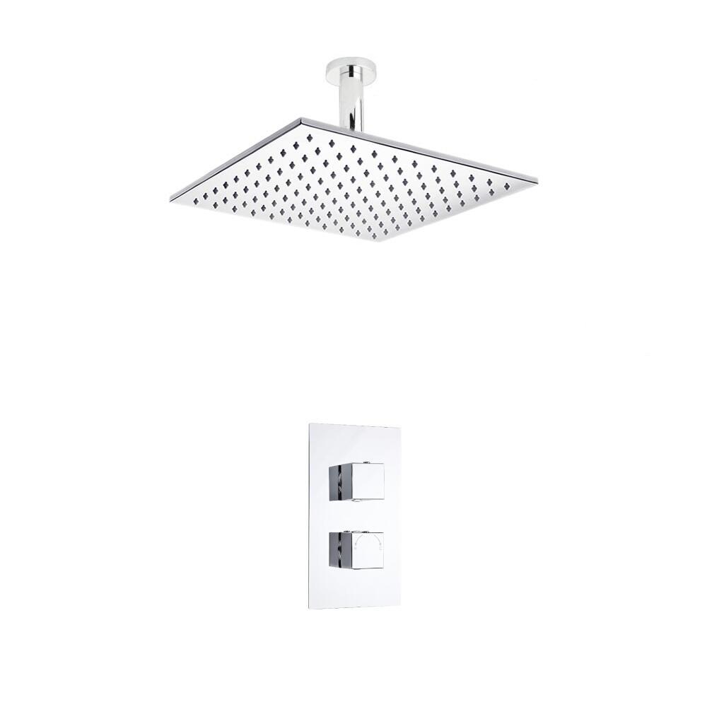 Milano Square Twin Thermostatic Shower Valve With 300mm Shower Head and Ceiling Arm