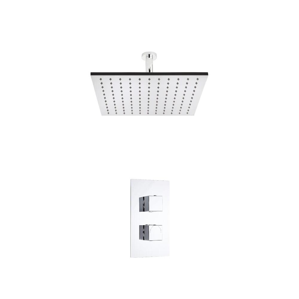 Milano Square Twin Thermostatic Shower Valve With 400mm Shower Head and Ceiling Arm