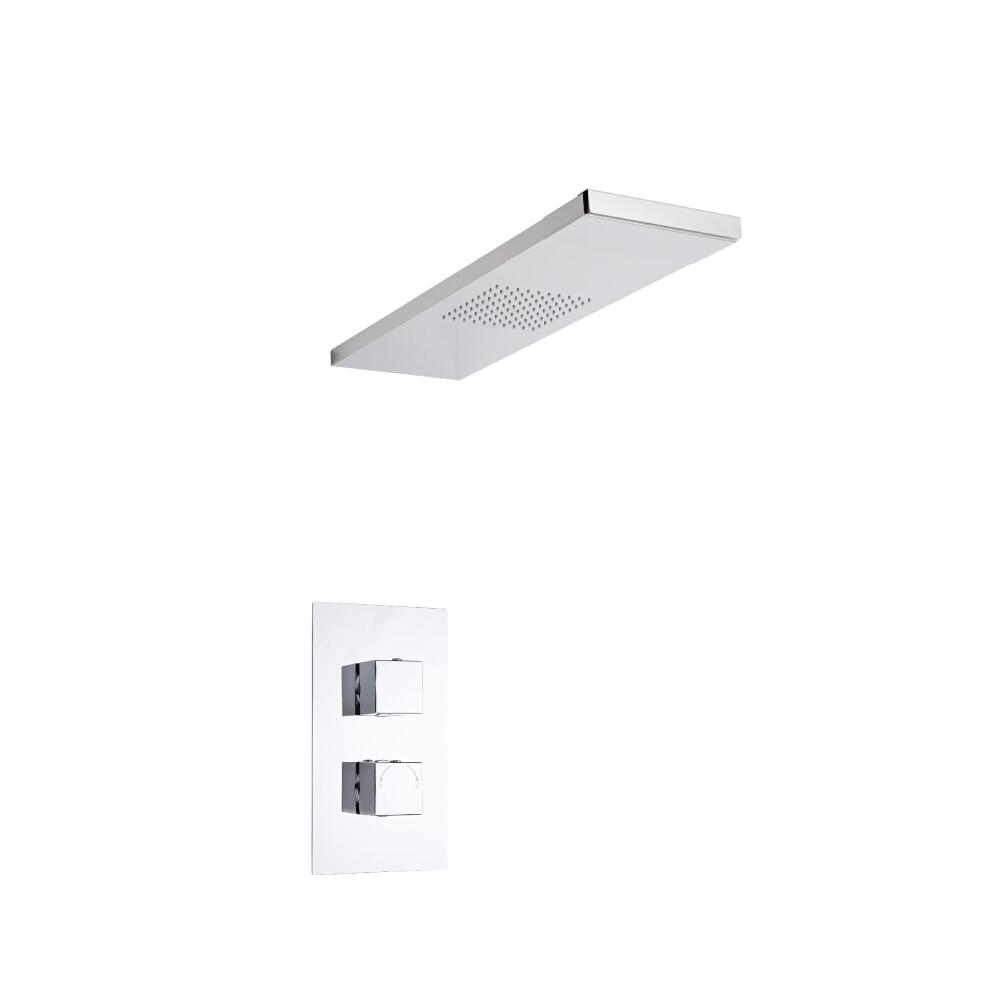 Milano Square Twin Thermostatic Shower Valve With Glass Grabbing Shower Head