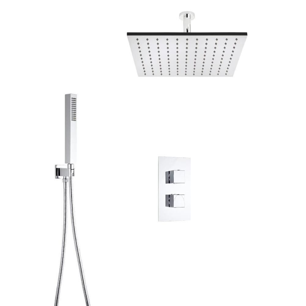 Milano Square Twin Diverter Thermostatic Valve, 400mm Head, Ceiling Arm and Handset