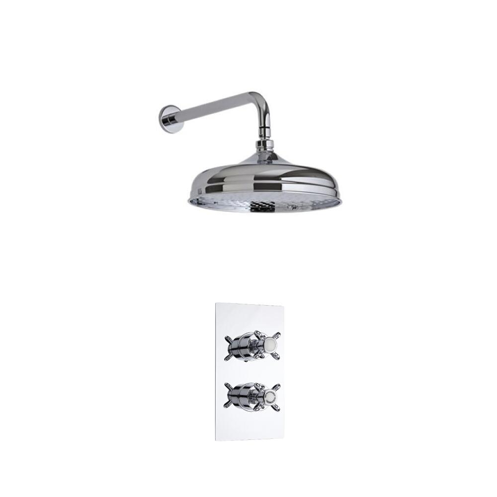 Milano Traditional Twin Thermostatic Shower Valve With 150mm Shower Head and Wall Arm