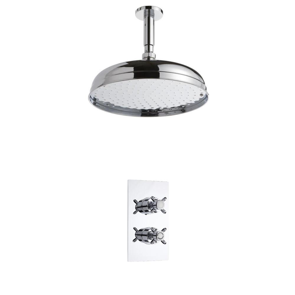 Milano Traditional Twin Thermostatic Shower Valve With 300mm Shower Head & Ceiling Arm