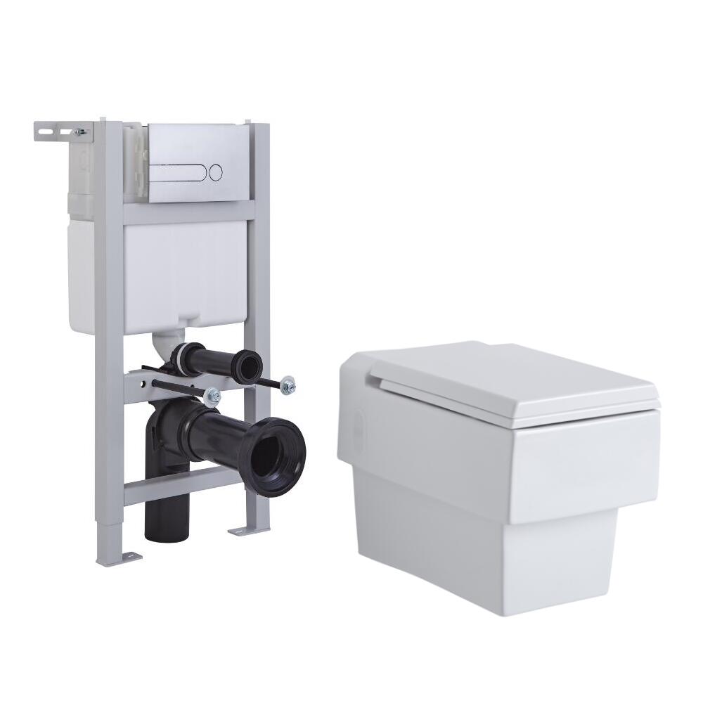 Milano Westby Wall Hung Toilet, Short Wall Frame and Choice of Flush Plate