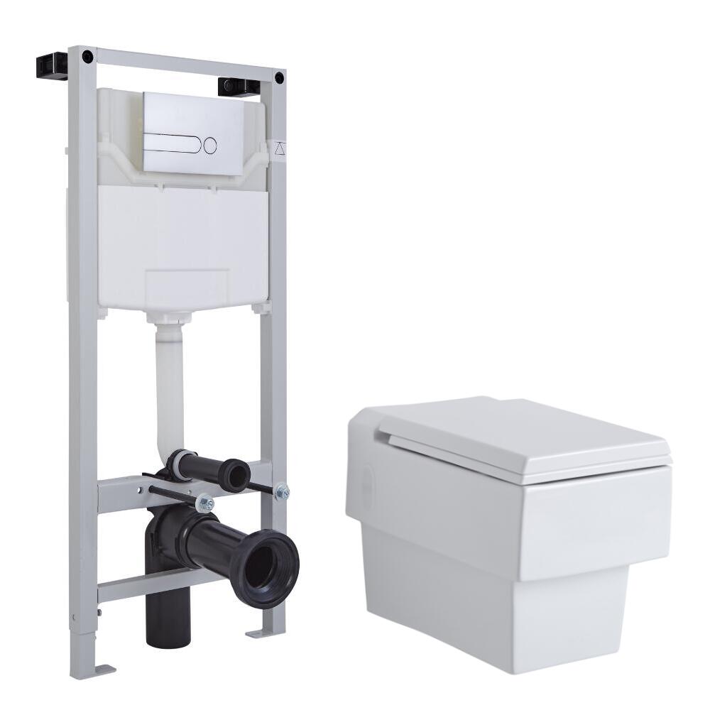Milano Westby Wall Hung Toilet Tall Wall Frame and Choice of Flush Plate