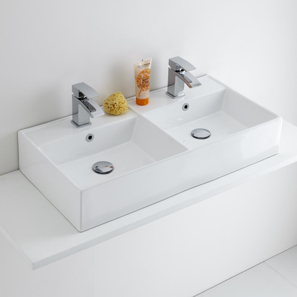 Milano Dalton - Double Ceramic Wall Hung Basin 820 x 420mm