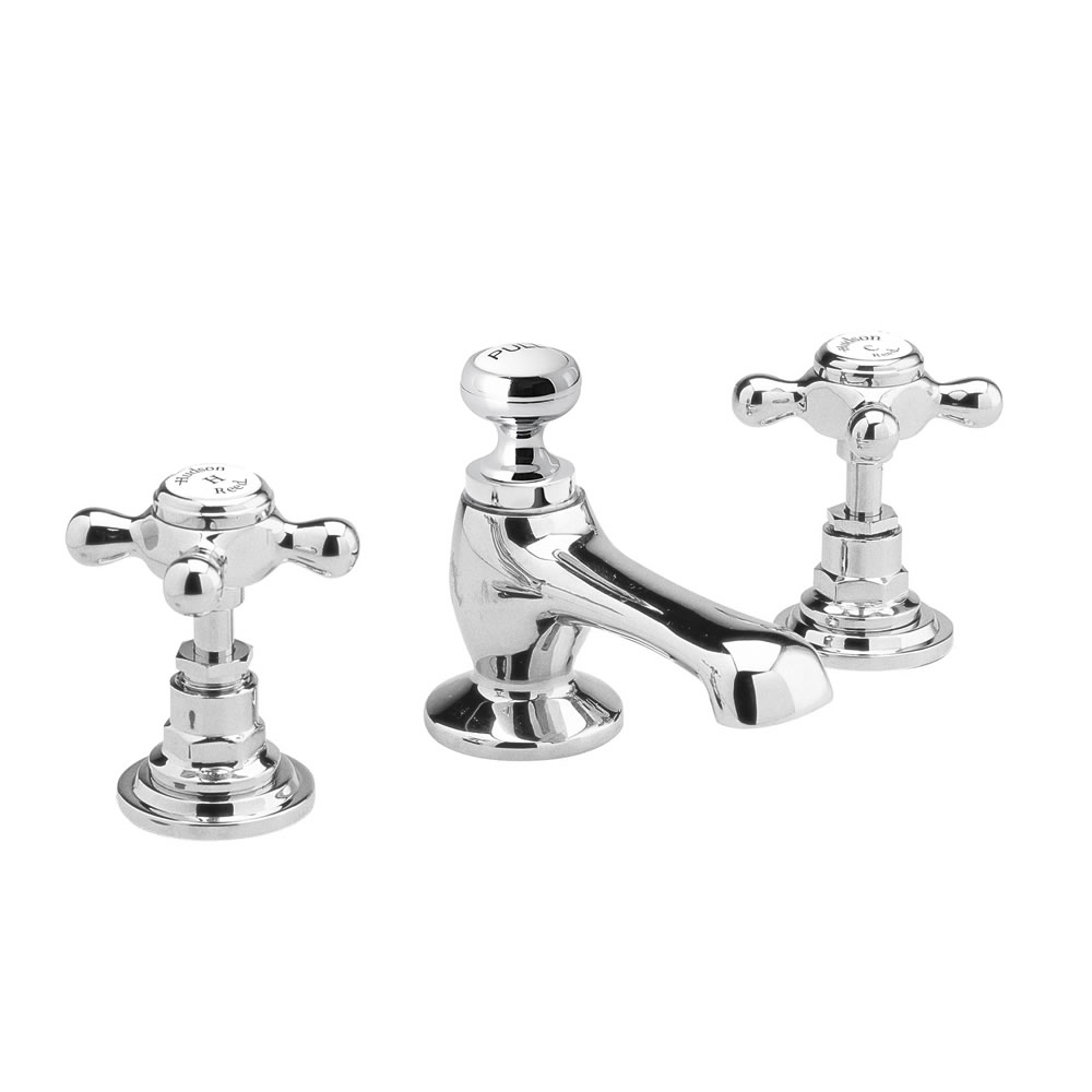 Hudson Reed Topaz Chrome 3 Tap Hole Basin Mixer with Waste and Hexagonal Collars