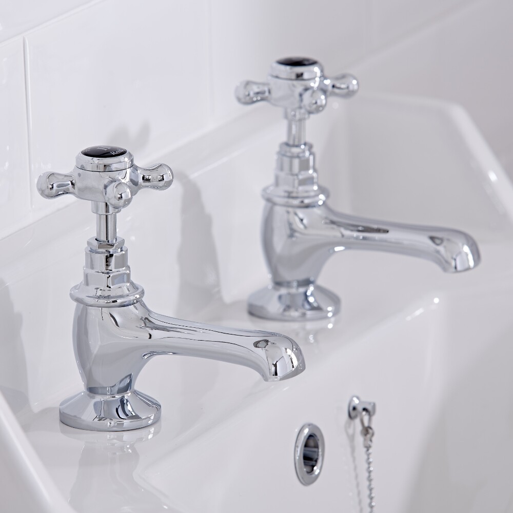 Hudson Reed Topaz Traditional Mixer Basin Taps Chrome/Black Hexagonal Collars