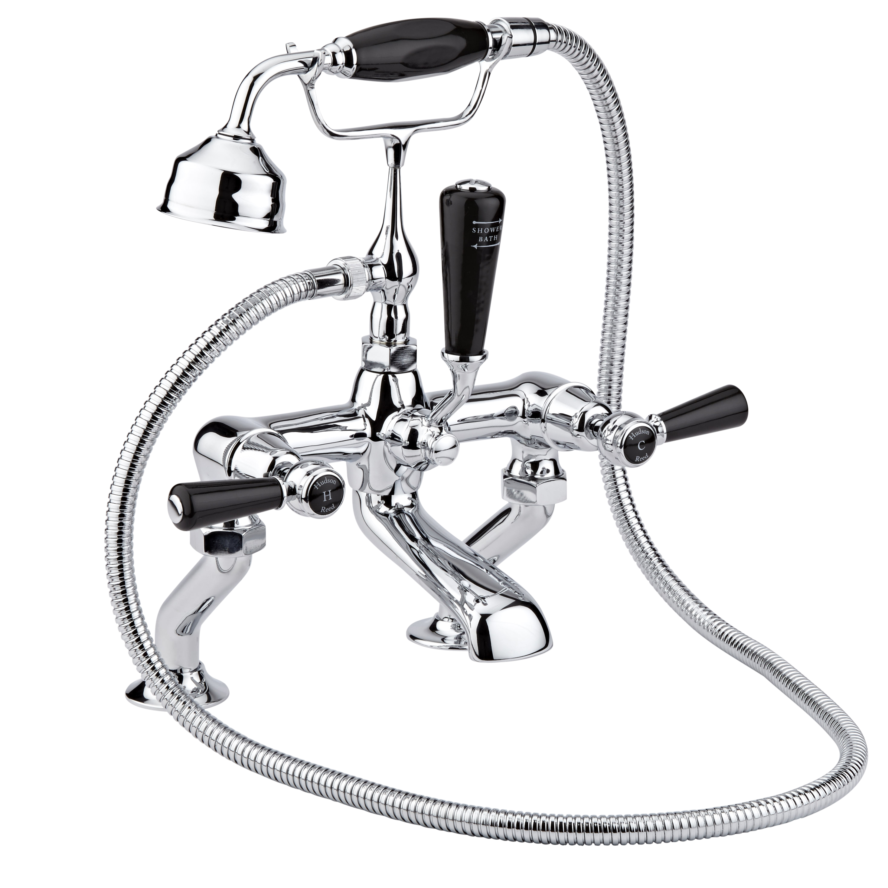 Hudson Reed Topaz Traditional Lever Deck Mounted Shower Kit Chrome/Black Dome Collars