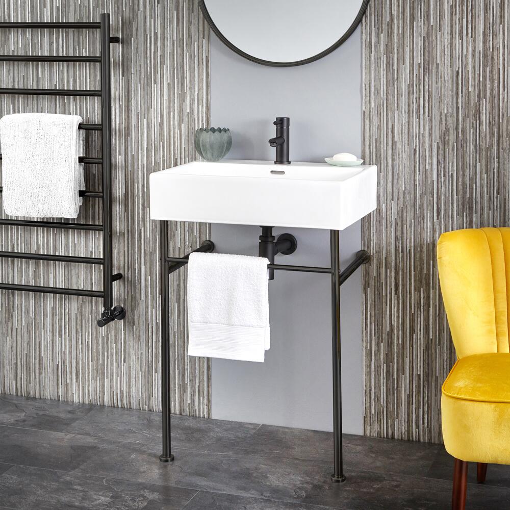 Milano Elswick - 600mm Basin with Black Washstand