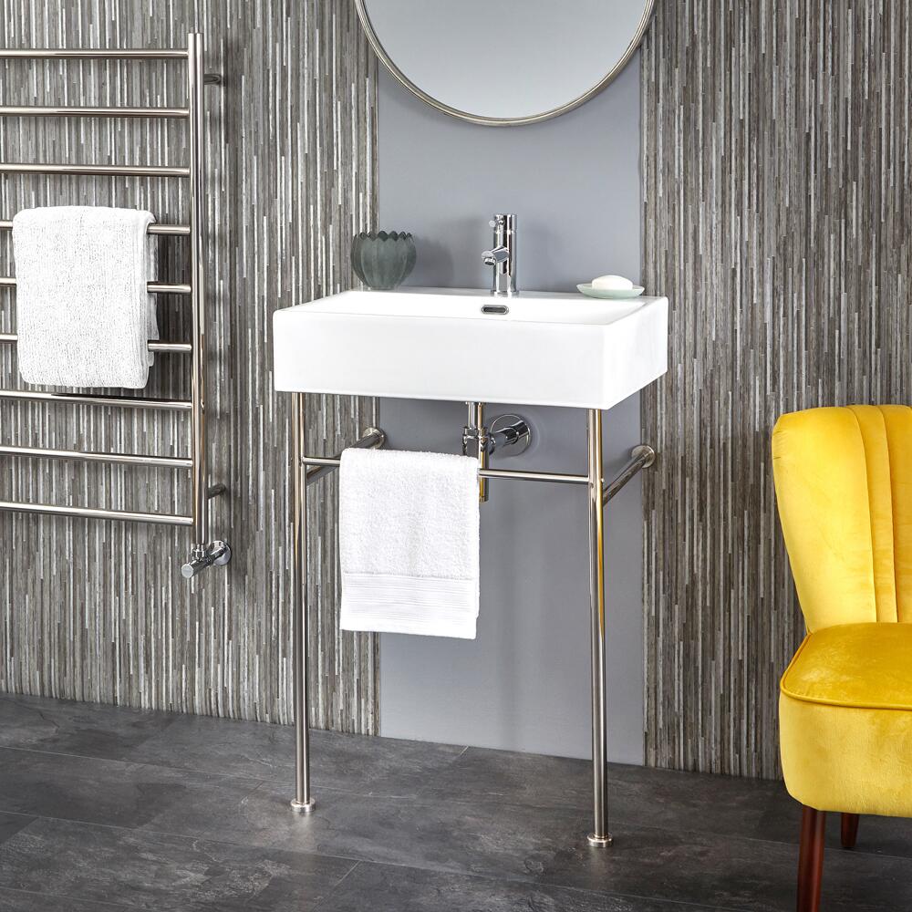 Milano Elswick - 600mm Basin with Chrome Washstand