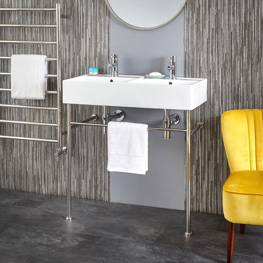 Milano Dalton - 820mm Double Basin with Chrome Washstand