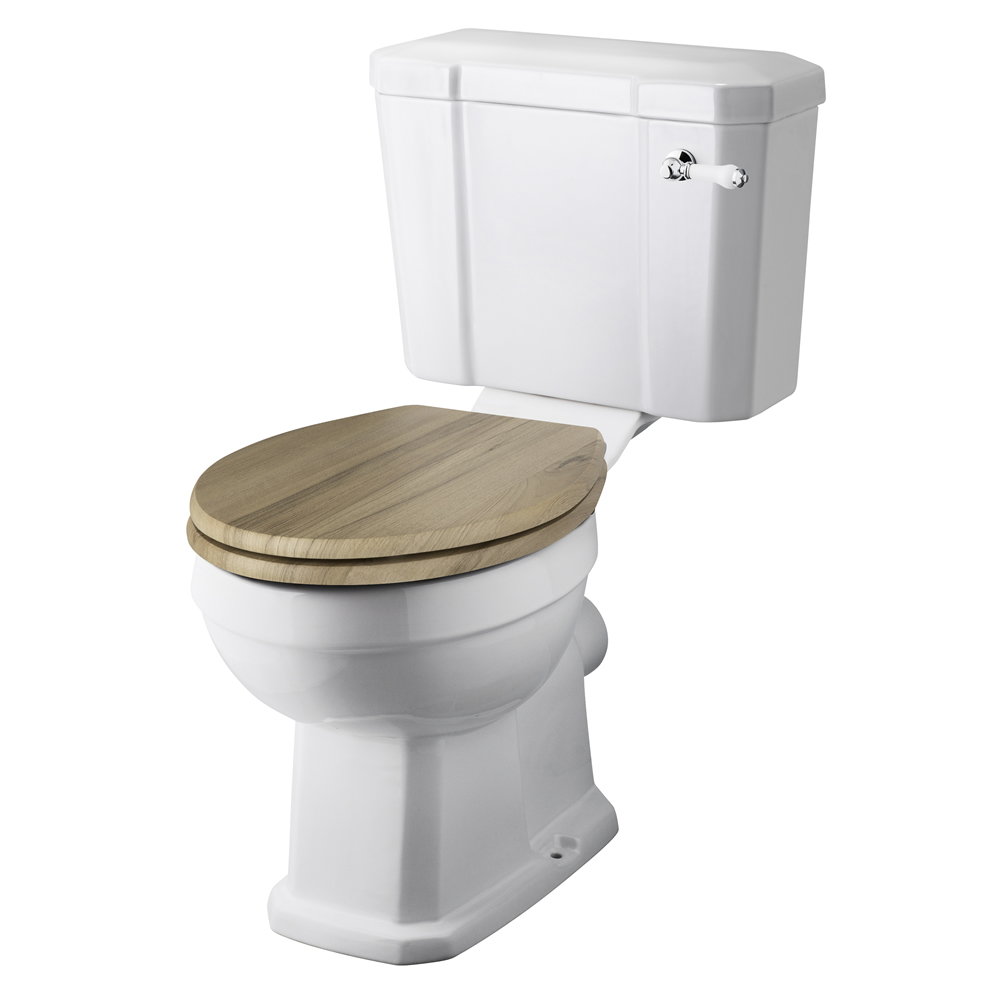 Milano Carlton - White Traditional Toilet with Cistern and Wooden Seat