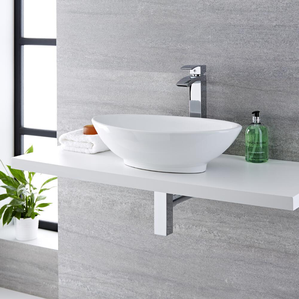 Milano Altham White Modern Oval Countertop Basin 520mm X