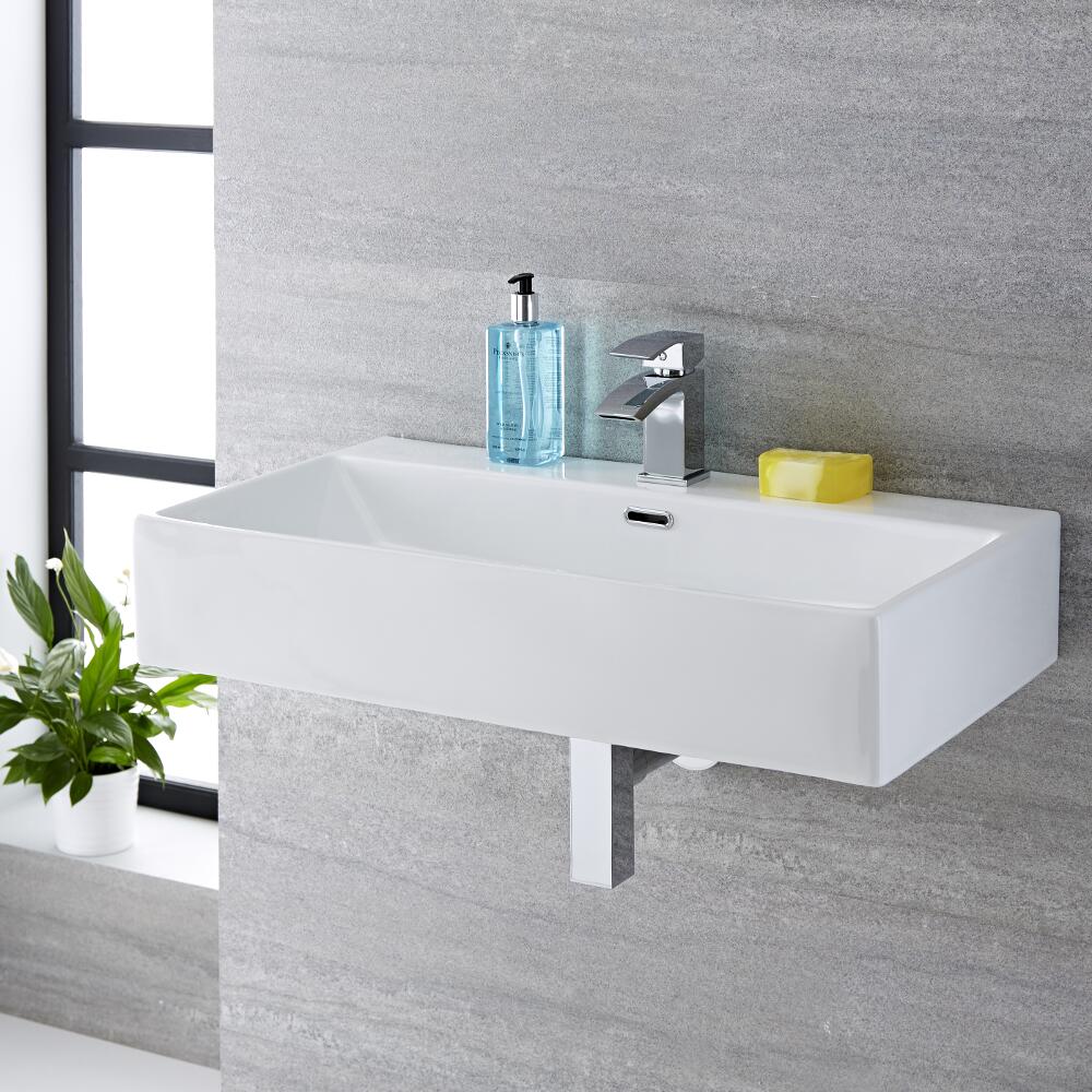 Milano Elswick White Modern Rectangular Wall Hung Basin 750mm X 