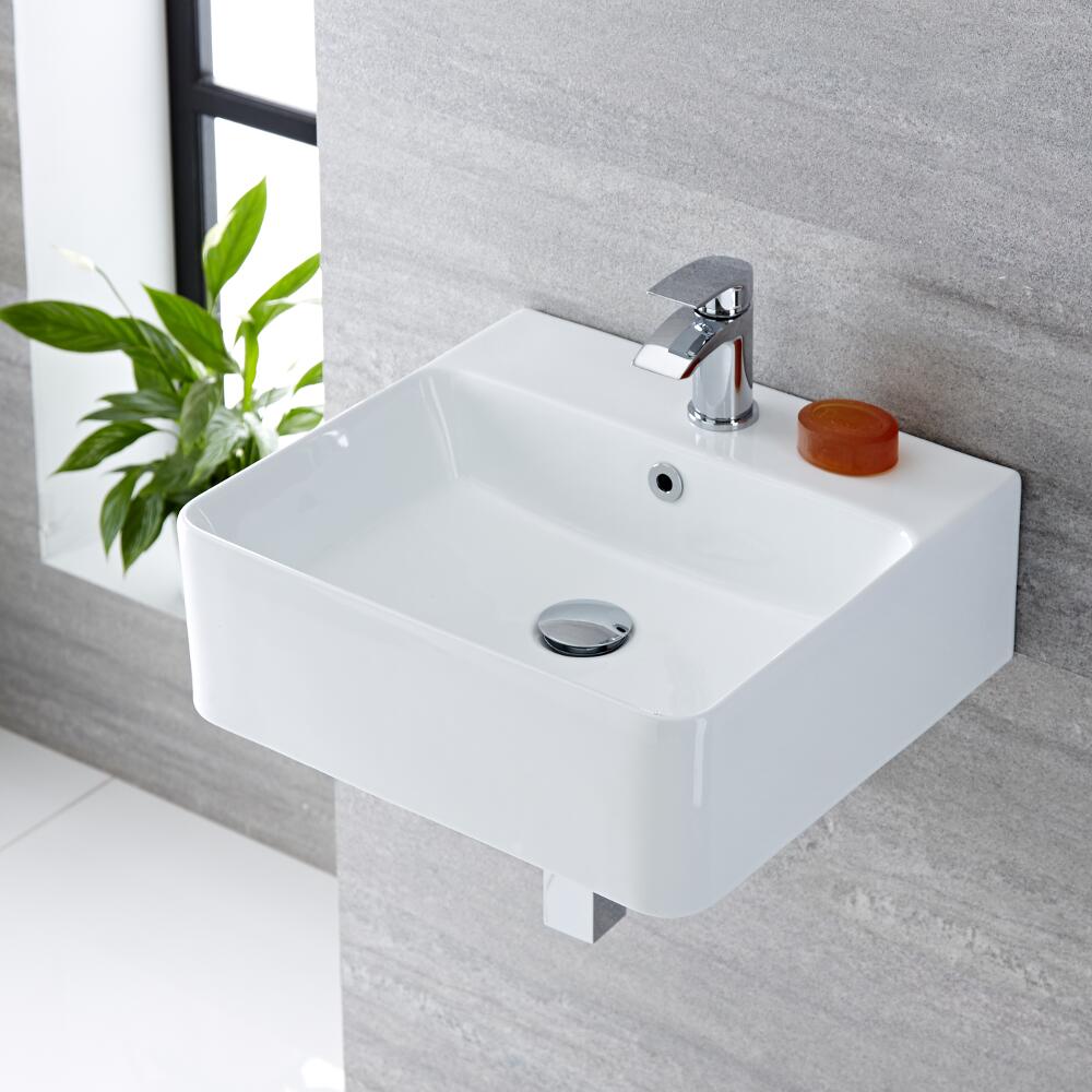 Milano Farington - White Modern Rectangular Wall Hung Basin - 460mm X 