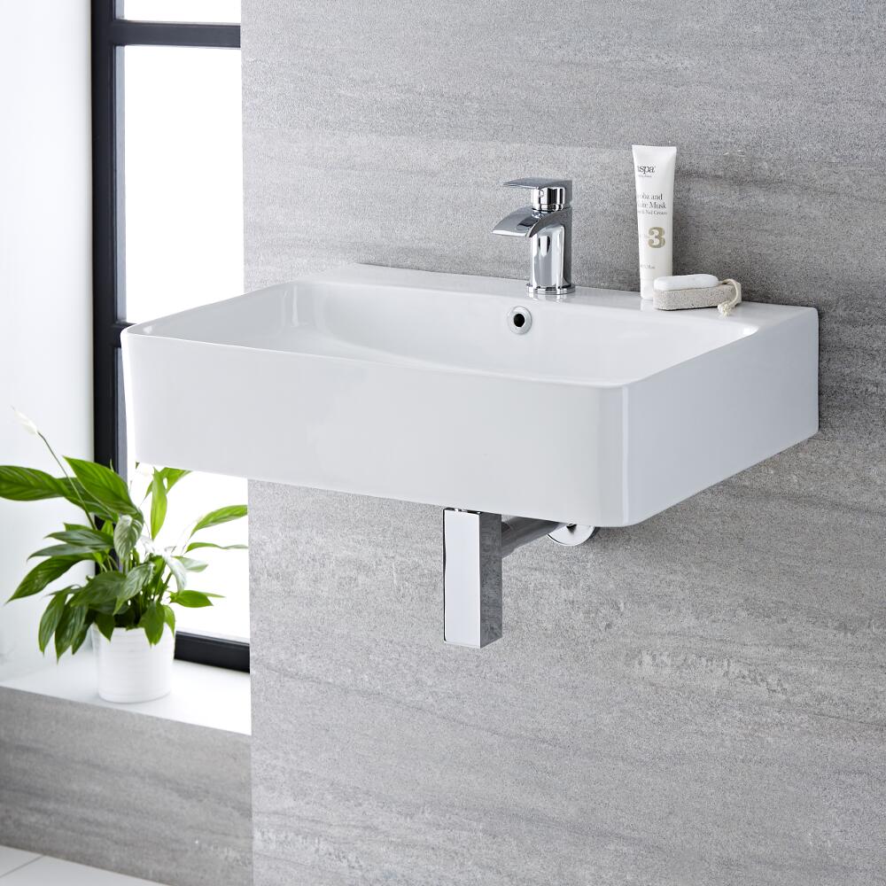 Milano Farington - White Modern Rectangular Countertop Basin - 600mm x 420mm (1 Tap-Hole)