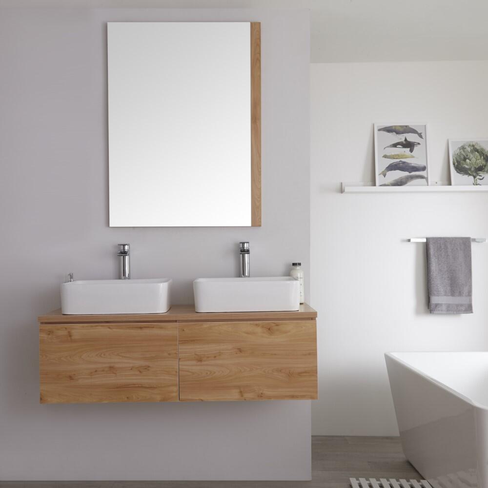 Milano Oxley - Golden Oak 1200mm Wall Hung Vanity Unit with Countertop Basins